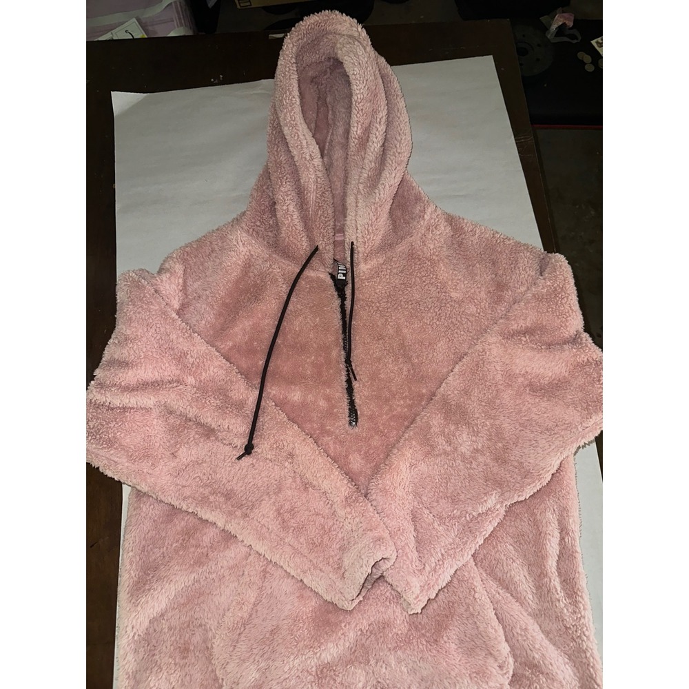 Victoria's Secret PINK Sherpa Fleece Quarter Zip Hoodie Dusty Rose Pink Medium